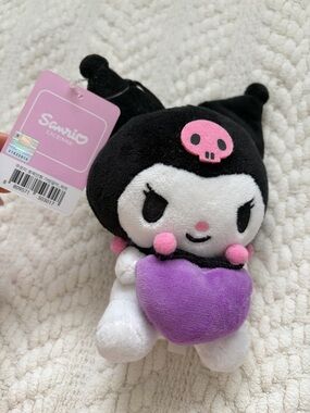 Sanrio Kuromi Black & Pink Plush Keychain with Purple Tag